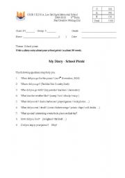 English Worksheet: write a diary