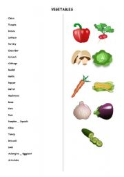 English Worksheet: vegetables