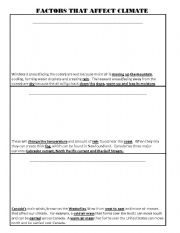 English worksheet: Factors Affecting Canadas Climate