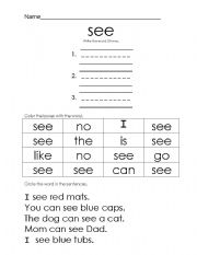 English worksheet: see word