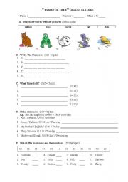 English Worksheet: 4TH GRADE EXAM