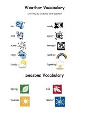 English Worksheet: Weather Vocabulary and Seasons