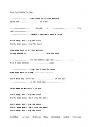 English worksheet: Bryan Ferry Dont Stop The Dance Song Worksheet