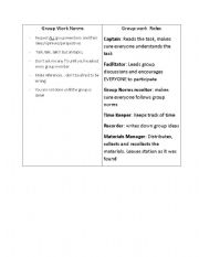 English Worksheet: Group work rules and norms