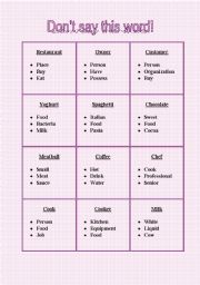 English Worksheet: Taboo Food and Cooking 1