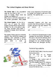 English Worksheet: The United Kingdom and Great Britain