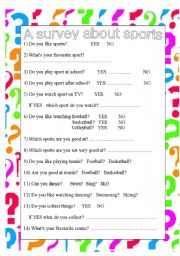 English Worksheet: a survey about sports