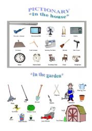 English Worksheet: Pictionary - In the house, In the garden
