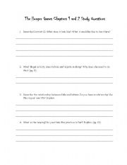 English Worksheet: The Hunger Games Chapters 1 and 2 Study Questions 