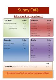 English worksheet: Choose food and say the price