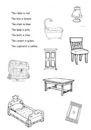 English Worksheet: Colour the furniture