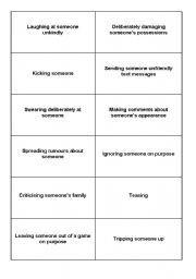 English worksheet: Bullying label cards