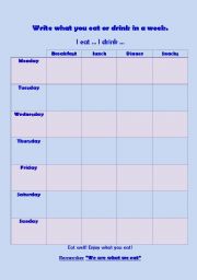 English Worksheet: Week food planning