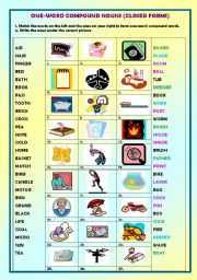 English Worksheet: Compound nouns (one-word compound nouns) + key