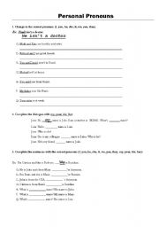 English Worksheet: Personal Pronous