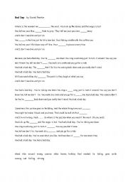 English Worksheet: Daniel Powter/You Had A Bad Day Song Sheet