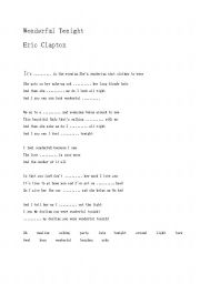 English Worksheet: Eric Clapton/Wonderful Tonight Song Worksheet