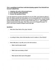 English Worksheet: Comprehension (topic: Lionel Messi) with Past and Present Tense activity