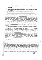 English Worksheet: end of term test 2 (9 th form)