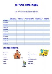 English Worksheet: School timetable