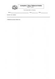 English worksheet: final exam science