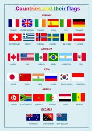 English Worksheet: Countries and their flags