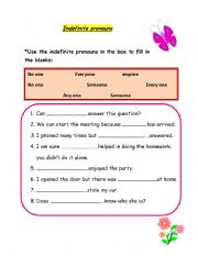 English Worksheet: Indefinite pronouns