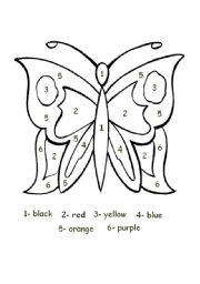English Worksheet: butterfly- colour by number