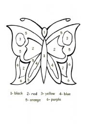 English Worksheet: butterfly- colour by number