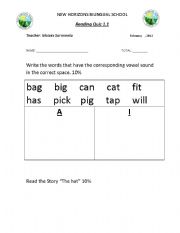 English worksheet: a and i vowels