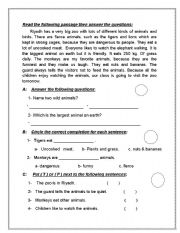 English Worksheet: Reading comprehension passage