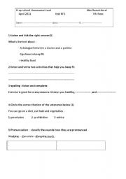 English Worksheet: english test for 7th form