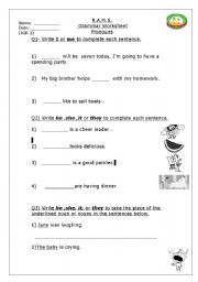 English Worksheet: pronouns 