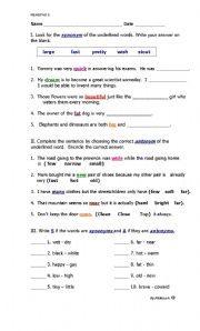 English Worksheet: SYNONYMS AND ANTONYMS