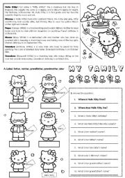 English Worksheet: Hello Kittys Family (editable)