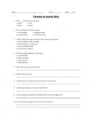 English worksheet: I wonder (poem)