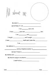 English Worksheet: All about me