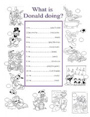English Worksheet: What is Donald doing?