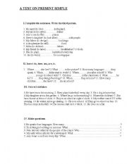 English Worksheet: A TEST ON PRESENT SIMPLE