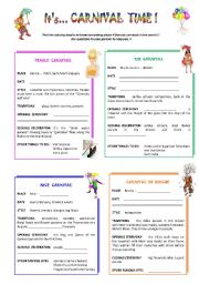 English Worksheet: Its carnival time ! ( 3 pages )