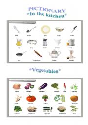 English Worksheet: In the litchen - pictionary; vegetables - pictionary