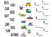 English Worksheet: Transports reading, matching and writing