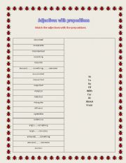 English Worksheet: Match the adjectives with the prepositions