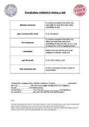 English Worksheet: Vocabulary related to losing a job