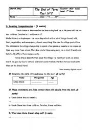 English Worksheet: end of term test n2 7th form language part