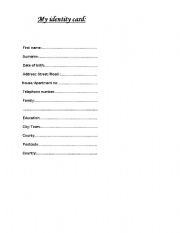 English Worksheet: My identity card 