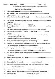 English Worksheet: SUPERLATIVE AND COMPARATIVE FORM OF ADJECTIVES