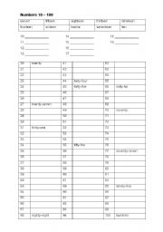 English Worksheet: numbers from 10 to 100