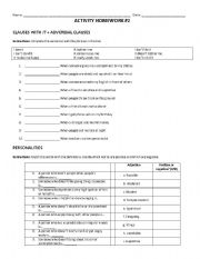 English worksheet: Clauses with it and adverbial clauses. Personality types vocabulary