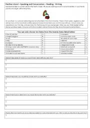 English Worksheet: Panther Island  Speaking and Conversation  Reading - Writing